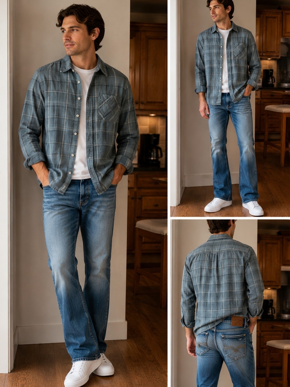 Kenneth Cole Green Plaid Casual Button-Down Shirt